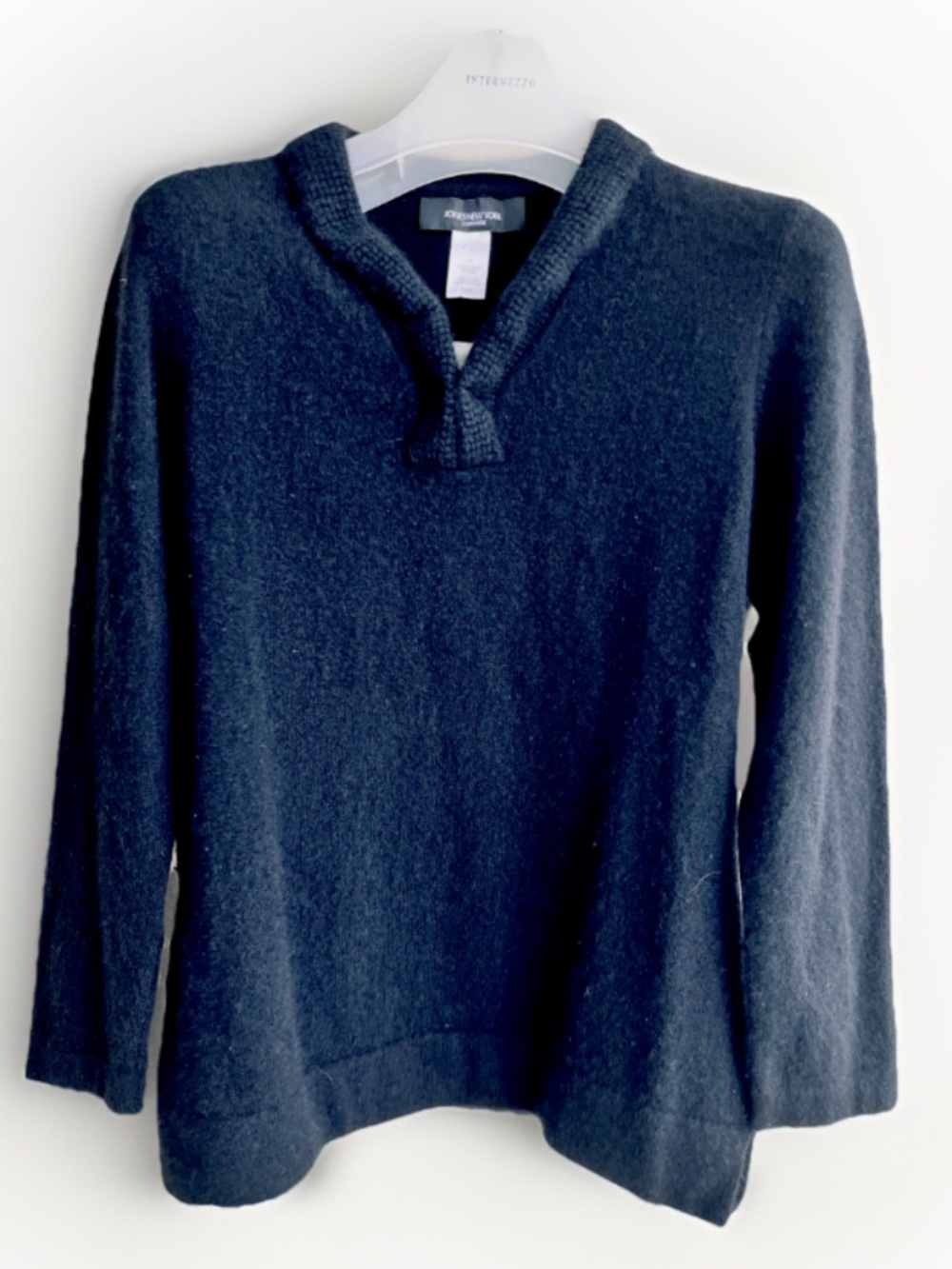 Jones New York 100% Cashmere Sweater Women Medium Black Split Neck 3/4 Sleeve M